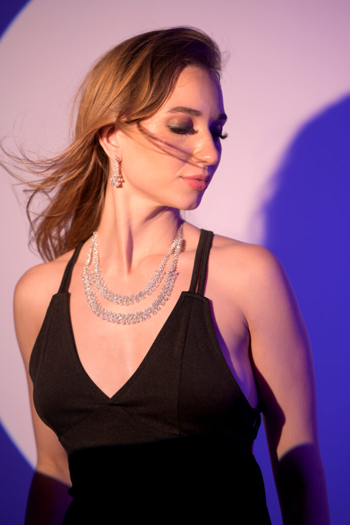 cubic zirconia cascading necklace set, double-layer necklace with earrings, rhodium plated jewellery UK, formal evening jewellery set, hypoallergenic CZ jewellery